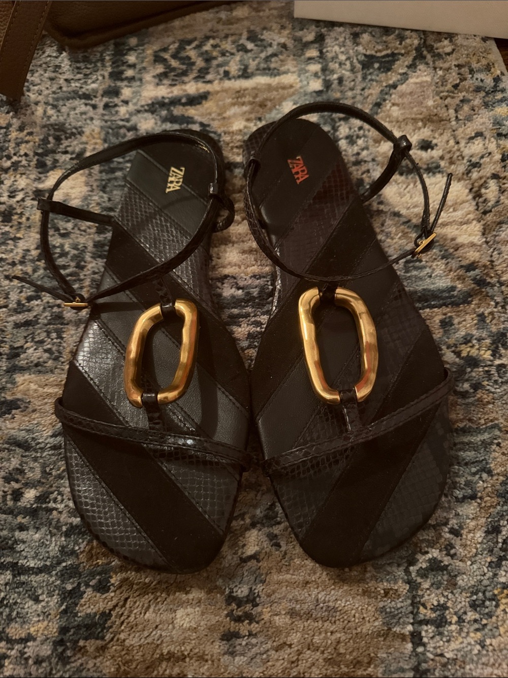 Zara Black Sandal with Gold Applique - Picture 2 of 6